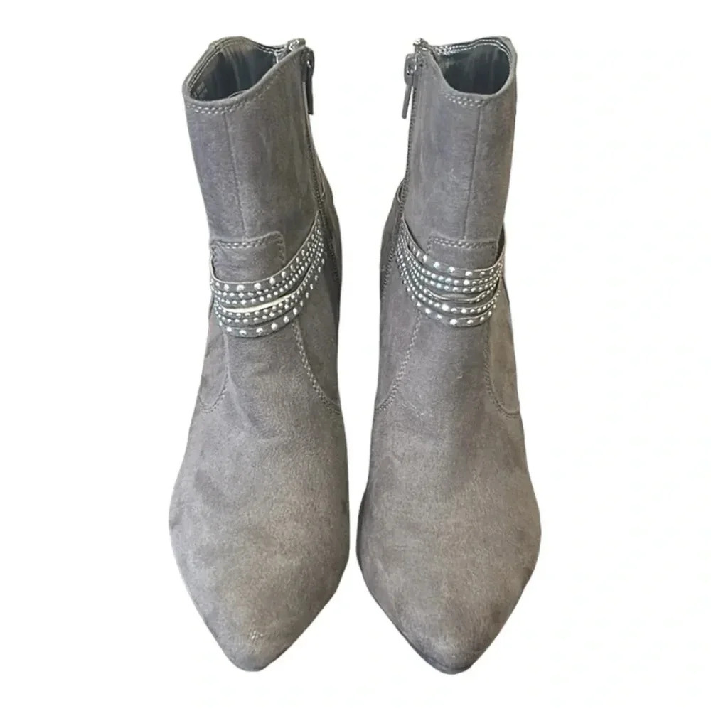Ann Marino Women's Wilma Gray Microsuede Pointed Toe Heeled Ankle Boot Size 7.5 - Picture 6 of 10